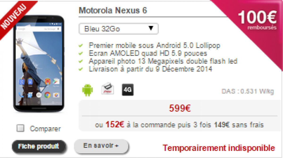 La précommande du Nexus 6 “indisponible” chez Free Mobile