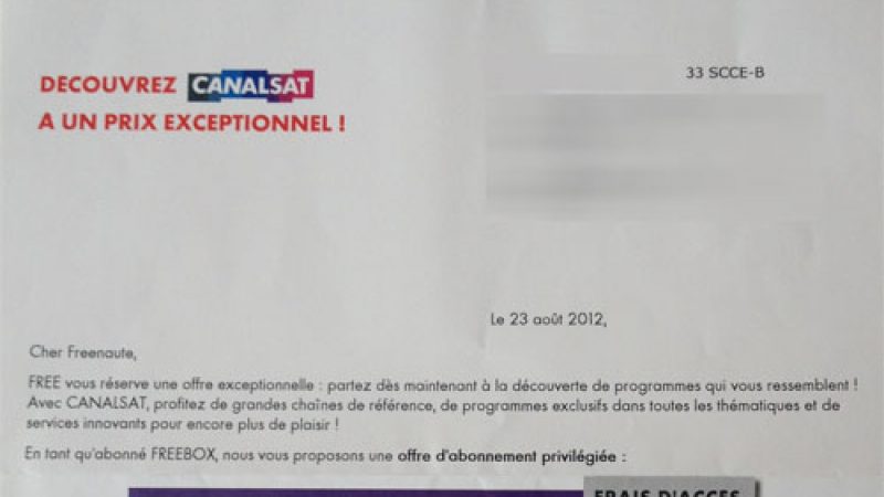 Free et Canalsat envoient un courrier aux Freenautes pour leur annoncer une offre privilège