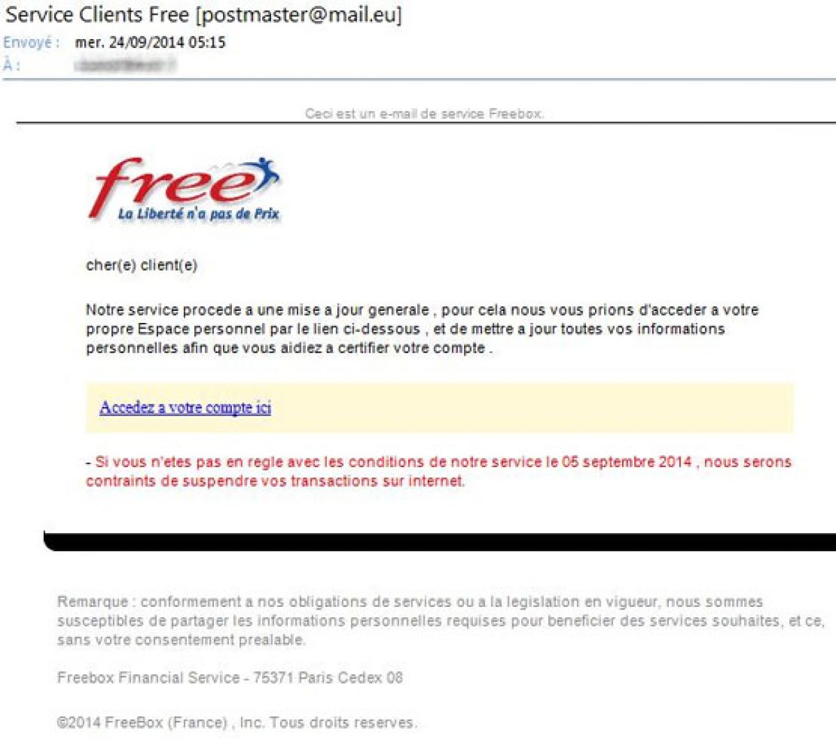 Un phishing vise actuellement les abonnés Freebox