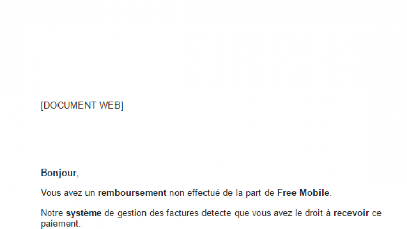 Un nouveau phishing promet aux abonnés Free Mobile un remboursement de leur facture