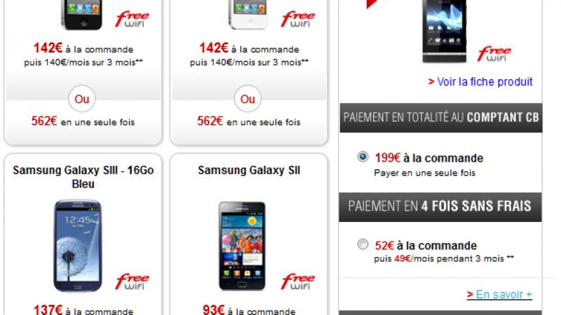 Free Mobile propose le paiement en 4 fois sans frais de ses Smartphones