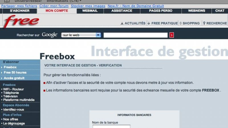 Attaque phishing contre les Freenautes