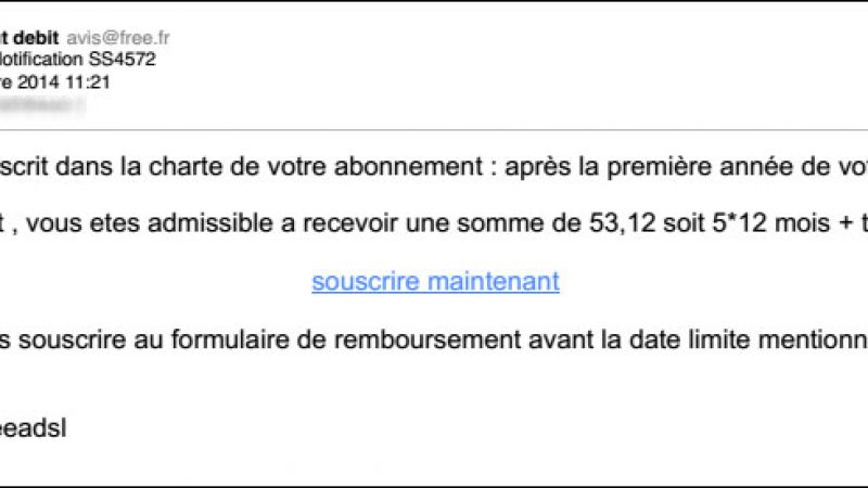 Un mail de Free pour vous rembourser ? Non un phishing !