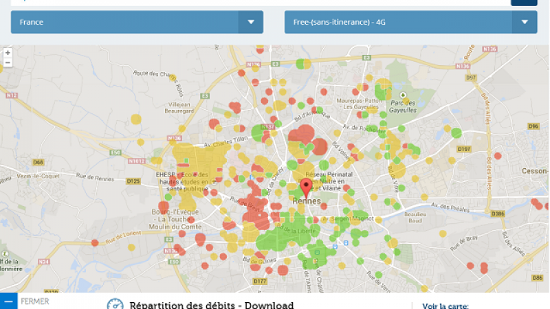 Les débits 4G Free Mobile de 10 nouvelles villes : de Rennes à Dijon, en passant par Le Havre et Nimes