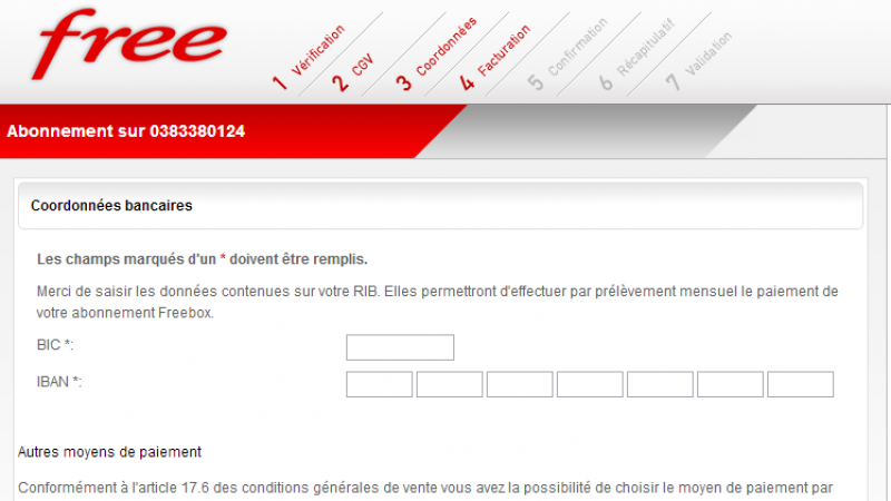 Inscription Freebox : les nouvelles coordonnées bancaires (SEPA) sont maintenant demandées