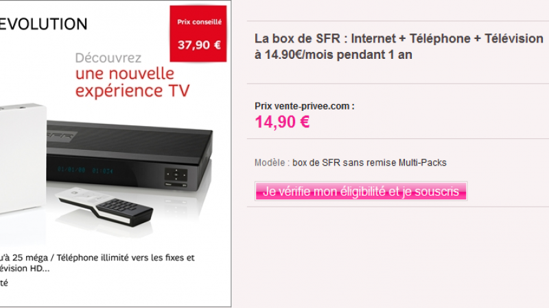 Match SFR Vs Free sur Vente Privé : la Neufbox à 14,90€ euros/ mois