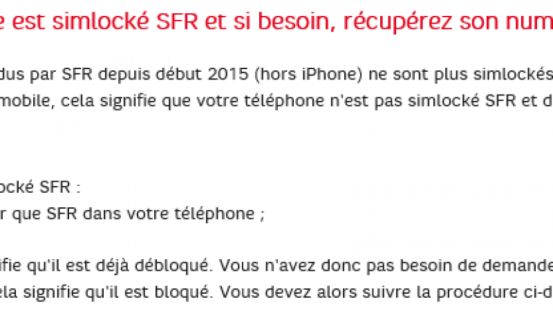 Les mobiles vendus par SFR ne sont plus simlockés, hors iPhone.