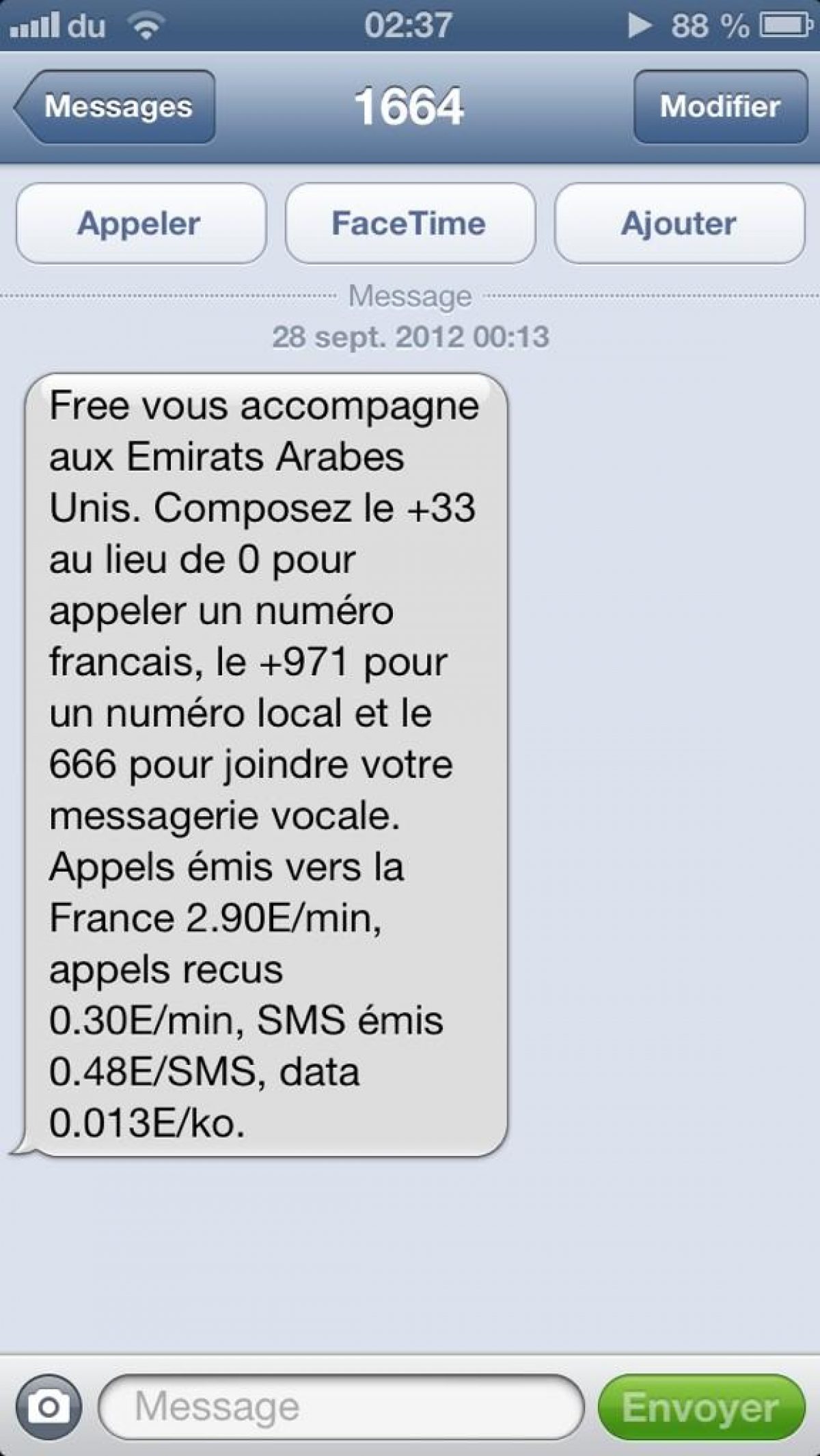 Free Mobile envoie désormais un SMS de bienvenue à l’étranger, avec les tarifs du pays