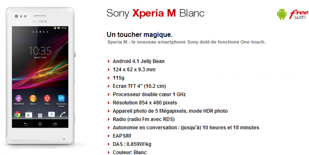 Free Mobile : le Sony Xperia M-Blanc 4 Go fait son apparition