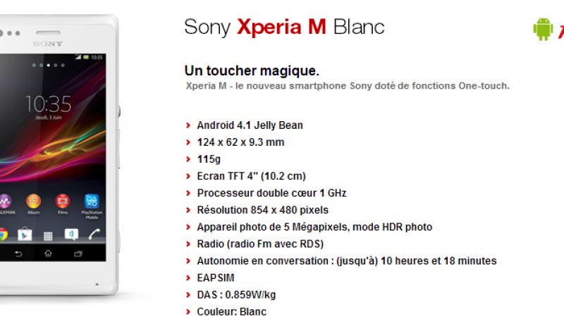 Free Mobile : le Sony Xperia M-Blanc 4 Go fait son apparition