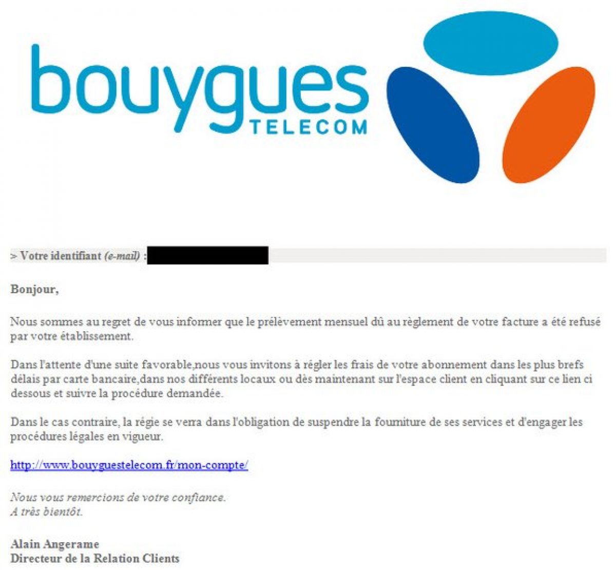 Bouygues Télécom alerte ses abonnés suite à un mail frauduleux utilisant son nom