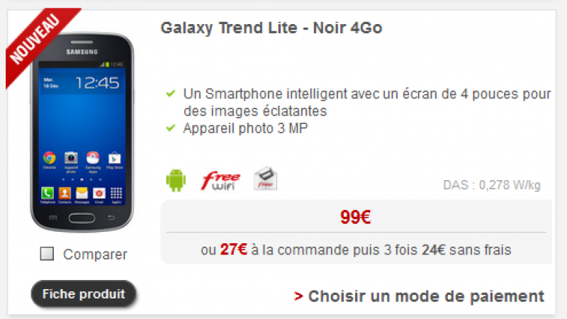 Le Samsung Galaxy Trend Lite débarque dans la boutique en ligne de Free Mobile