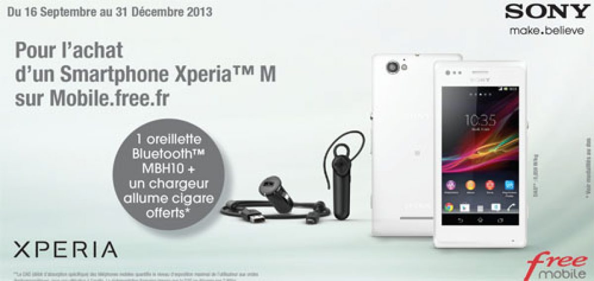 Free Mobile : une oreillette Bluetooth et un chargeur allume cigare offerts pour l’achat d’un Xperia M