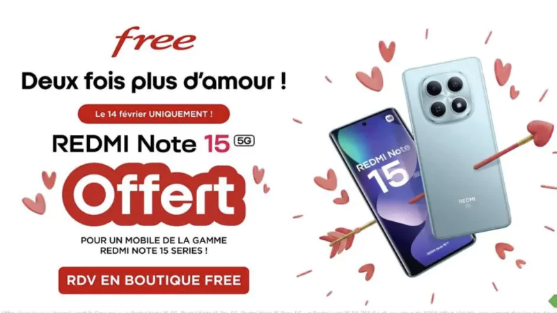Free Mobile lance une offre spéciale pour la Saint-Valentin réservée à ses abonnés, deux Xiaomi Redmi Note 15 pour le prix d’un