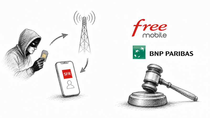 Free Mobile et BNP Paribas condamnés après le vol de près de 17 000 € à une abonnée SFR dont la ligne avait été usurpée
